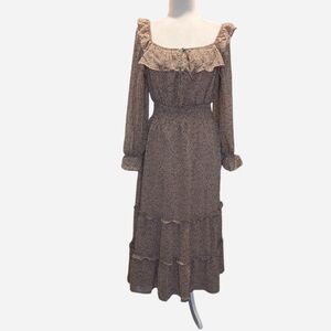 Pre-owned Vici Long Sleeve Ruffle Dress in Brown Floral
